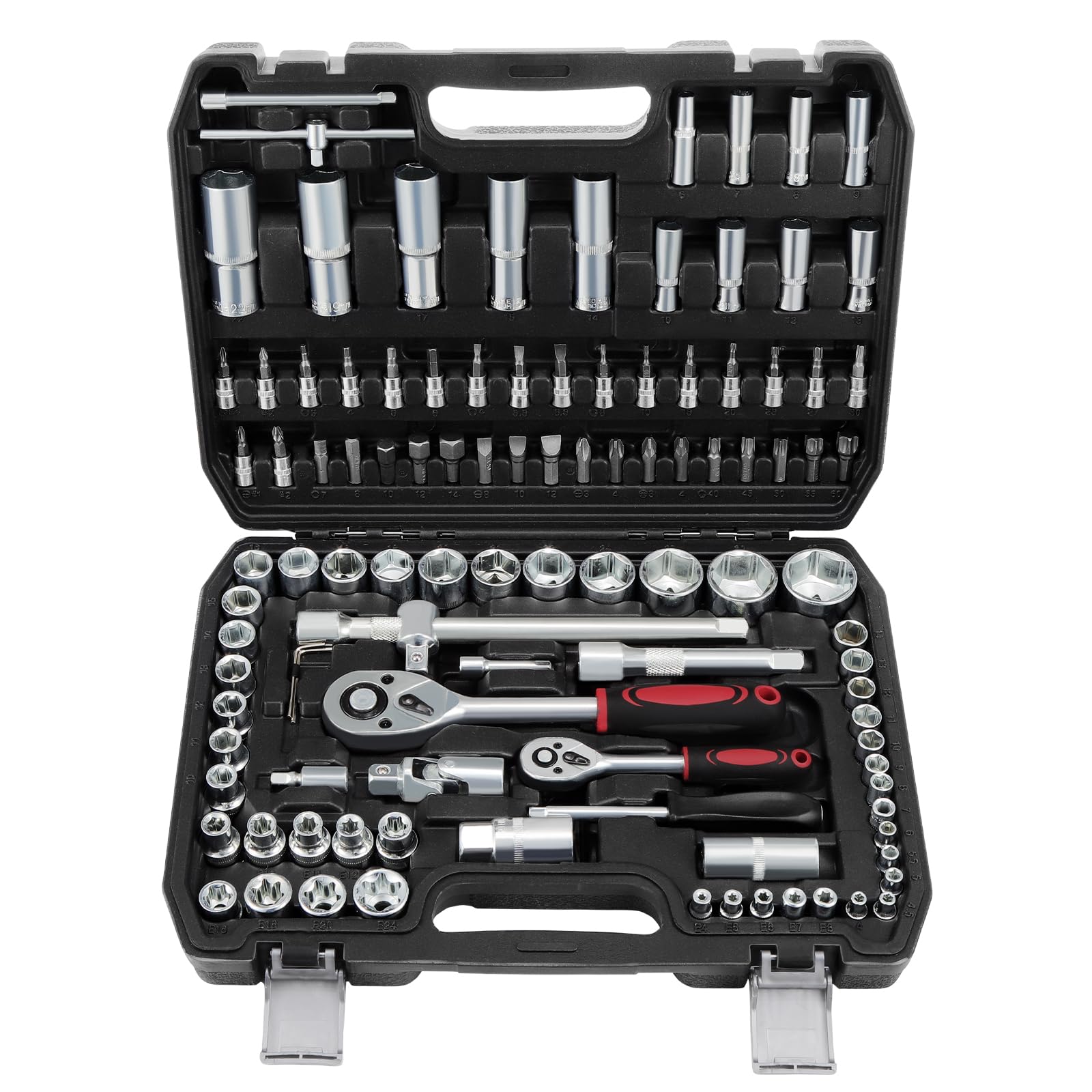 Faankiton 108PCS Ratchet Socket Set 1/4" Drive Socket Wrench Set, Cr-V Metric Ratchet Wrench Tool with Extension Bar and 72 Teeth Reversible Ratchet Spanner for Auto Repair and Home Maintenance(Black)