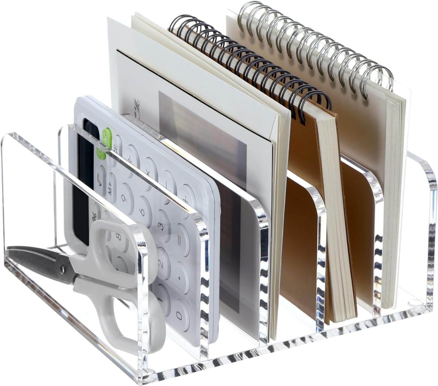 MUSLONG Acrylic Letter Holder, Desk Letter Tray, Letter Stand for Notes, Business Card and Postcard, with 5 Compartments for More Space for Storage, Elegant Office Organiser
