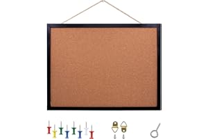BGJRBY Black Cork Board Bulletin Board, 15.7"X 12" Cork Board, Oak Wood Finish Frame, Wall Mounted Cork Board for Office Home and School(Pins, Eye Bolts, gaskets, Screws)