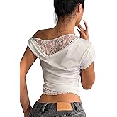 Verdusa Women's Lace Off The Shoulder Tops Y2K Ruched Crop Top Going Out Outfits