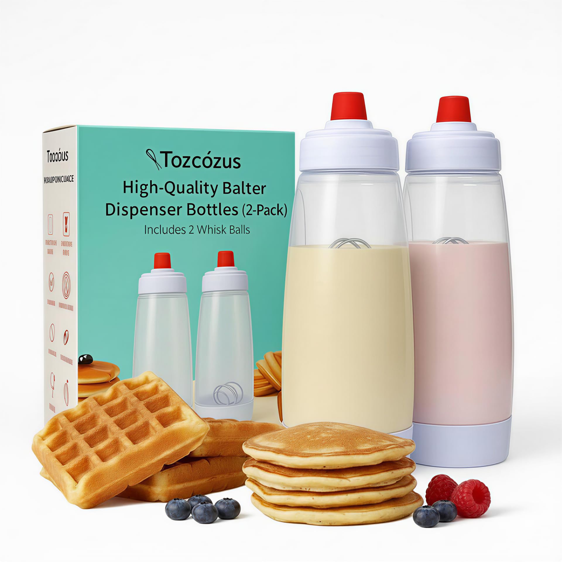 Photo 1 of ***MISSING PARTS***
TOZCOZUS Pancake Batter Dispenser & Mixer/Shaker Bottles, 2-Pack (1000mL Each) – Whisk Ball, No-Drip Silicone Tip, Leakproof, Dishwasher-Safe, BPA-Free – For Pancakes, Waffles, Crepes, Muffins