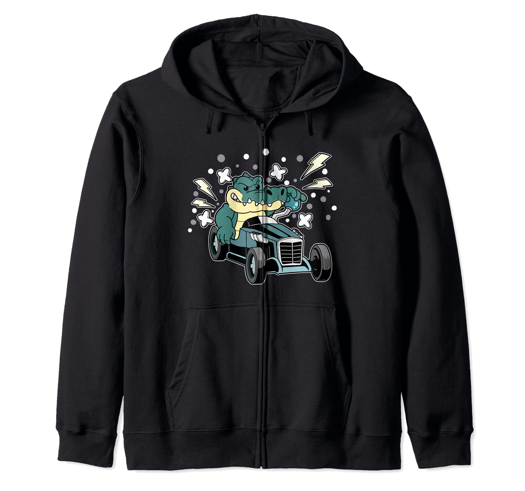 Funny Crocodile Croc Race Car Gator Racer Alligator Racing Zip Hoodie