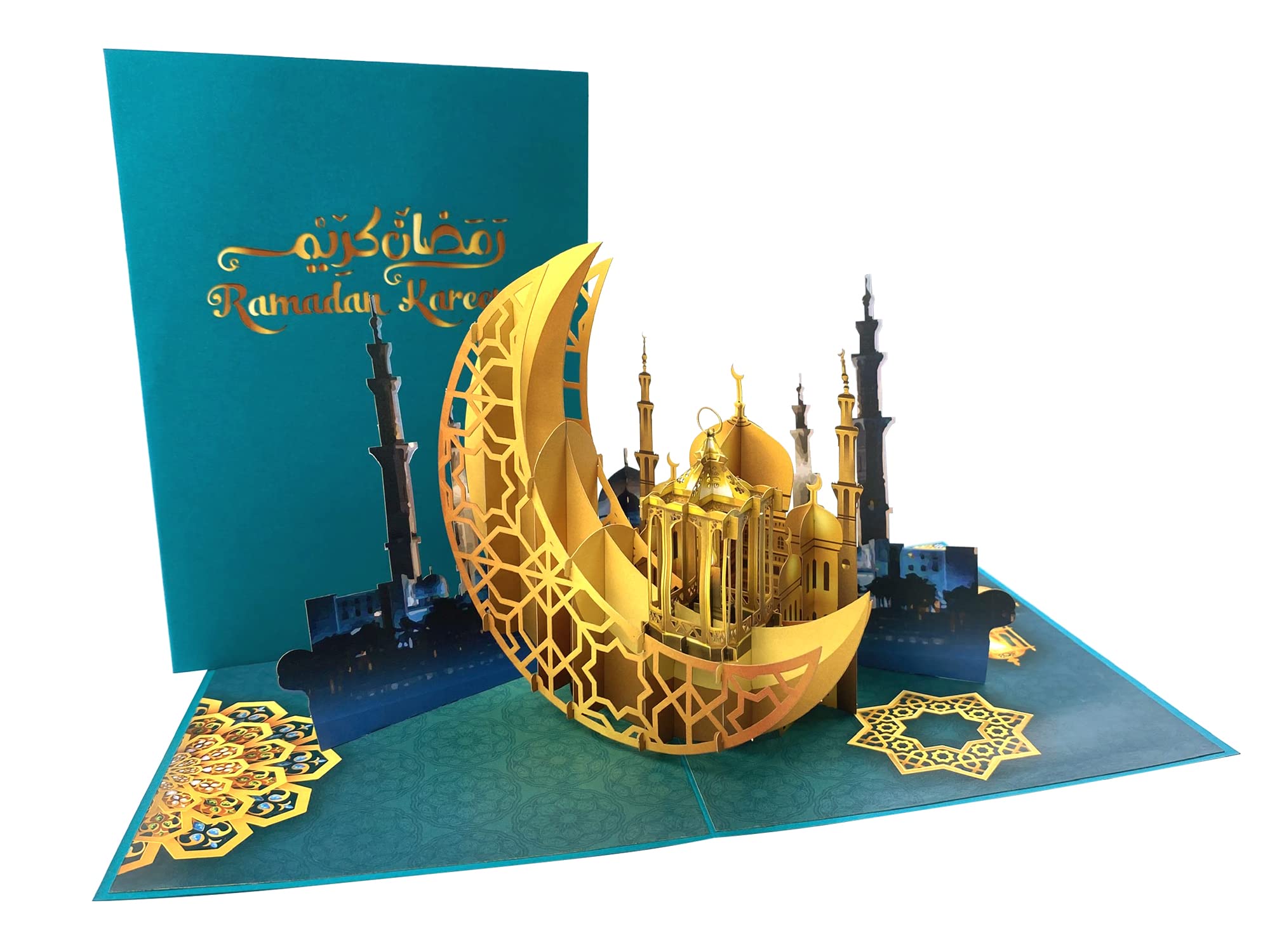 iGifts And Cards Gorgeous Ramadan Kareem 3D Pop Up Greeting Card – Unique Eid Mubarak Gift, Awesome Holy Month Present, Eid al-Fitr Celebration, Muslim Holiday, With Note and Envelope, 6"X8"