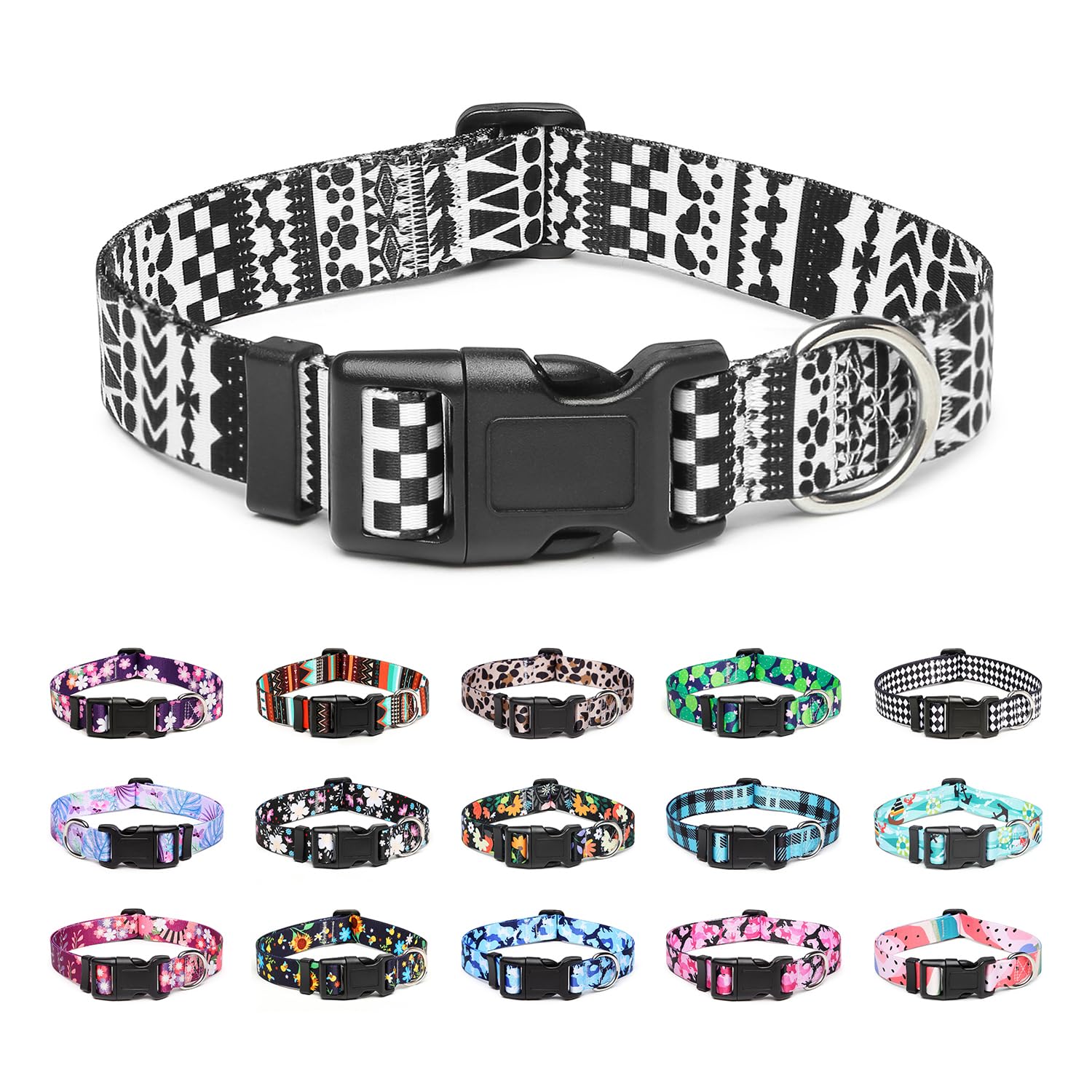 Mercano Adjustable Dog Collar - Special Design Patterns, Soft Nylon Comfortable Durable Pet Collar for Small Medium Large Dogs (S, Black White A) — image 1
