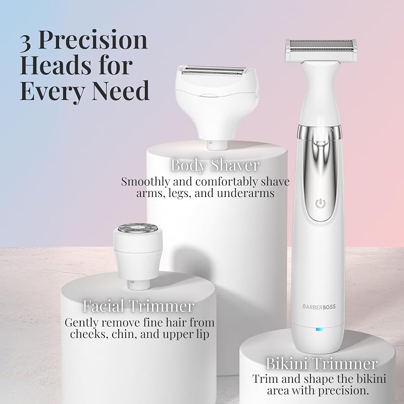 Rasoio elettrico donna, rasoio portatile 3 in 1, rasoio per corpo, bikini e viso, rasoio da donna senza fili Wet & Dry, epilatore per viso, rasoio donna ricaricabile tramite USB, QR-8003