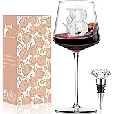 Physkoa Personalized Wine Glass-Initial Wine Glass Gifts for Women(Etched Dishwasher Safe),Customized Monogrammed Valentines Day Gift for Her/Mom/Wife/Best Friend/Sister-Letter B