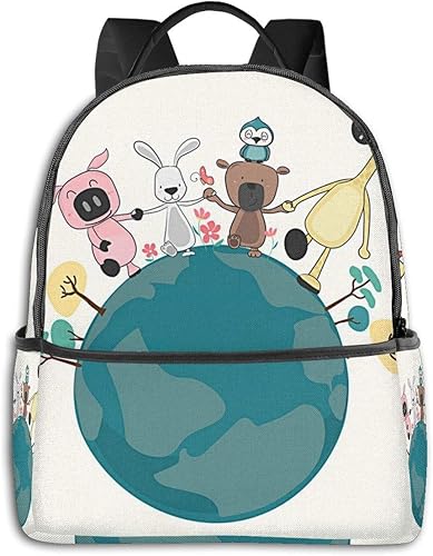 Amazon リュックサック バックパック 保持している幸せな動物のグループ 可愛い 軽量 防水 小学生 通学 遠足 キッズ リュック 幼児 子供用 保育園バッグ 幼稚園 女の子 男の子 リュックサック