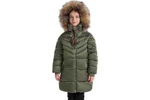SOLOCOTE Girls Winter Coat - Heavyweight Water-Resistant Faux Fur Hood Sherpa Lined Elastic Cuffs with Zip Pockets Long Parka