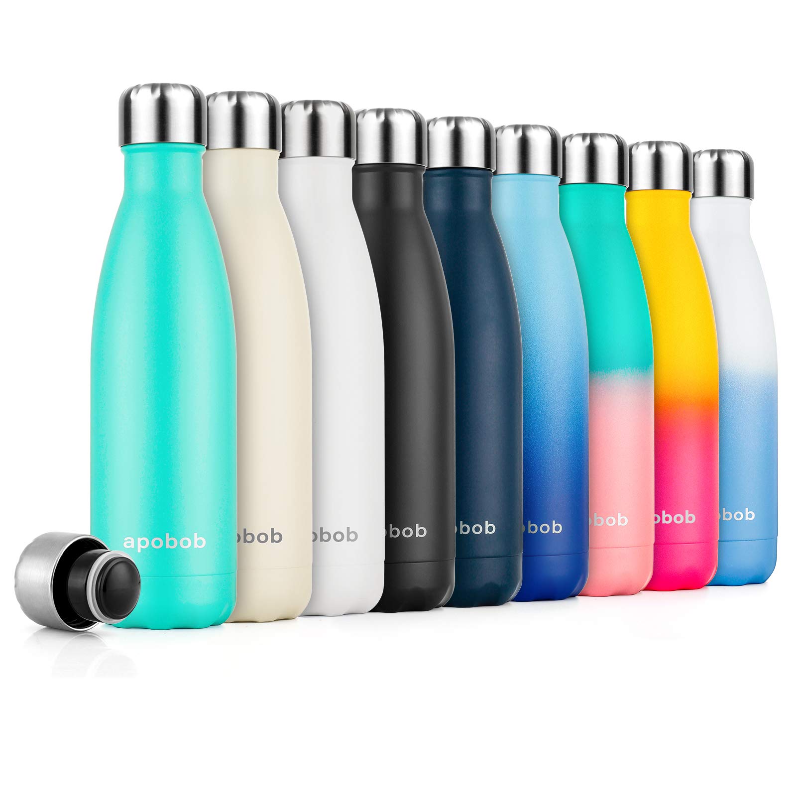 Apobob Stainless Steel Water Bottle 500/750ml, Refillable BPA Free Vacuum Insulated Metal Water Bottle for 12 Hrs Hot & 24 Hrs Cold Drink, Work, Study, Gym, Cycling, Climbing