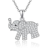 PRAYMOS Elephant Necklace for Women 925 Sterling Silver Cubic Zirconia Animal Pendant Necklace Cute Dainty Elephant Gifts for Women