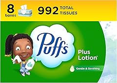 Puffs Plus Lotion Facial Tissues, 8 Family Boxes, 124 Facial Tissues per Box, Allergies and Colds