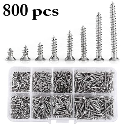Outgeek 800PCS Self Tapping Screw Kit Phillips Flat Head M2 Metal Screw Set with Box