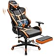 Goplus Gaming Chair, Massage Office Chair Computer Gaming Racing Chair, High Back PU Leather Adjustable Ergonomic Reclining PC Game Chair, Rolling Swivel Executive Chair with Footrest (Orange)