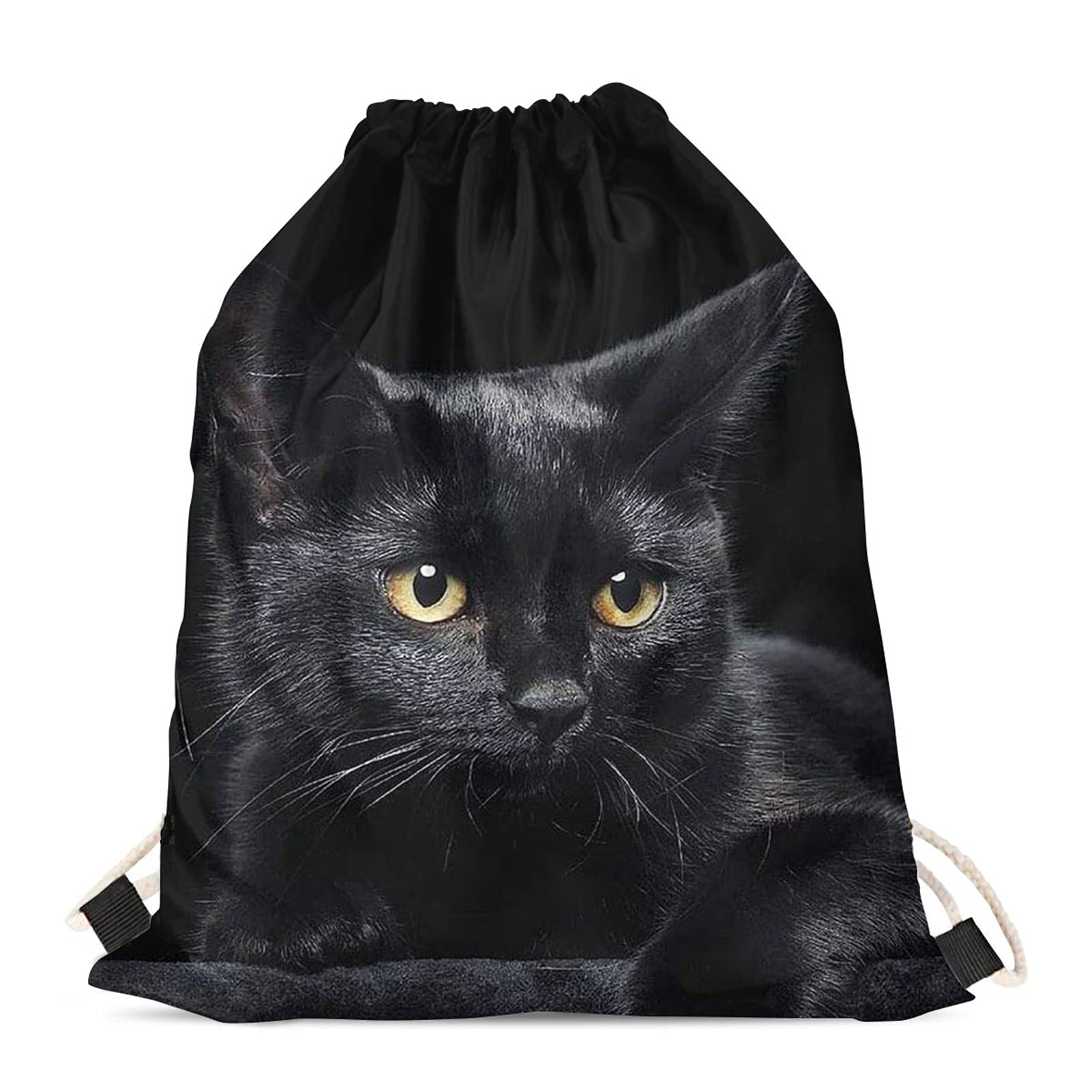 Showudesigns Black Cat Drawstring Toiletry Bag Gifts for Women Girls Swimming PE Drawstring Backpack Kids Children String Sack Gymbag for Outdoor Sport