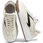 LUCKY STEP Women's Fashion Platform Sneakers Retro Chunky Casual Cow Suede Tennis Footwear Thick Sole Low Top Memory Foam Insole Walking Shoes