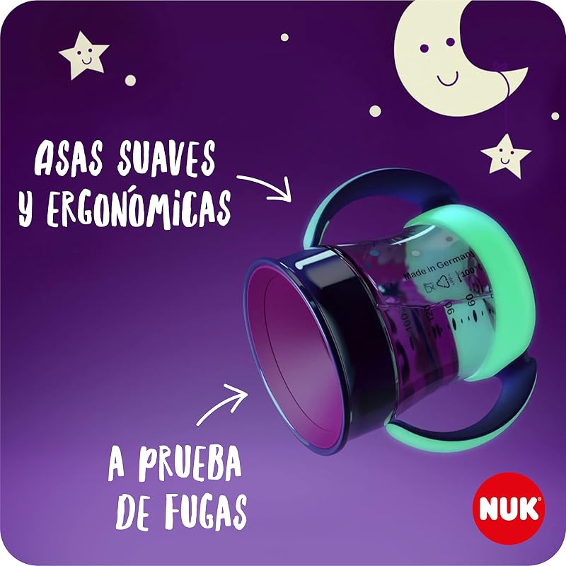 Mini Magic Cup Night taza para sorber | +6 meses | 160 ml | Borde a prueba de derrames de 360° para beber desde cualquier lado | Brilla en la oscuridad | Sin BPA | León (azul) | 2 unidades.