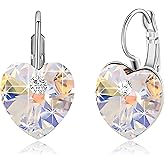 Austrian Crystal Heart Drop Leverback Earrings for Women 14K Rose Gold Plated Hypoallergenic Jewelry