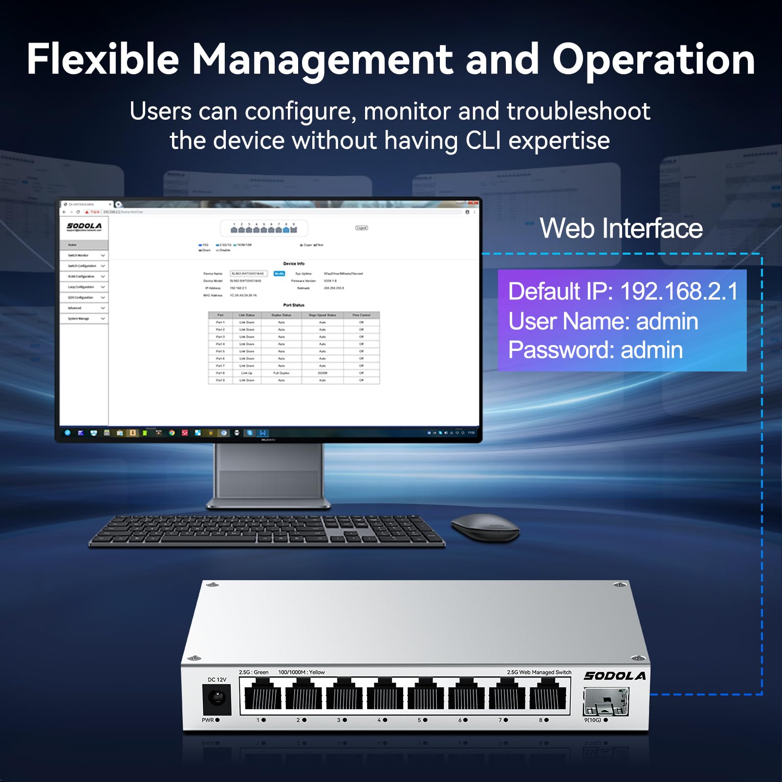 SODOLA 8-Port 2,5Gb Web Managed Switch mit 10G SFP+, Aluminium-Kühlung & Magnetfüßen – LACP/QoS/VLAN/IGMP Verwaltbarer Multi-Gigabit Switch für Homelab & Professionelle Netzwerke 7