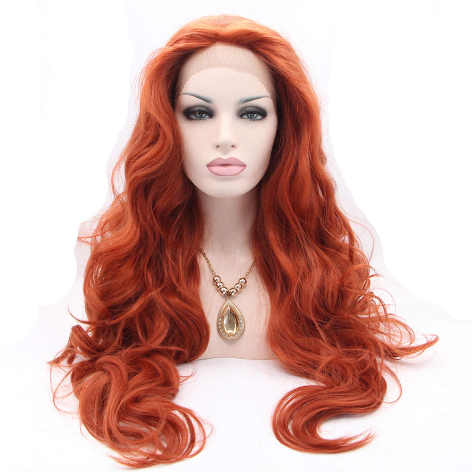 Xiweiya Wigs 360#Color Drag Queen Wigs Red brown Long Body Wave Synthetic Copper Red lace Front Wig Heat Resistant Fiber Hair Wigs — image 1