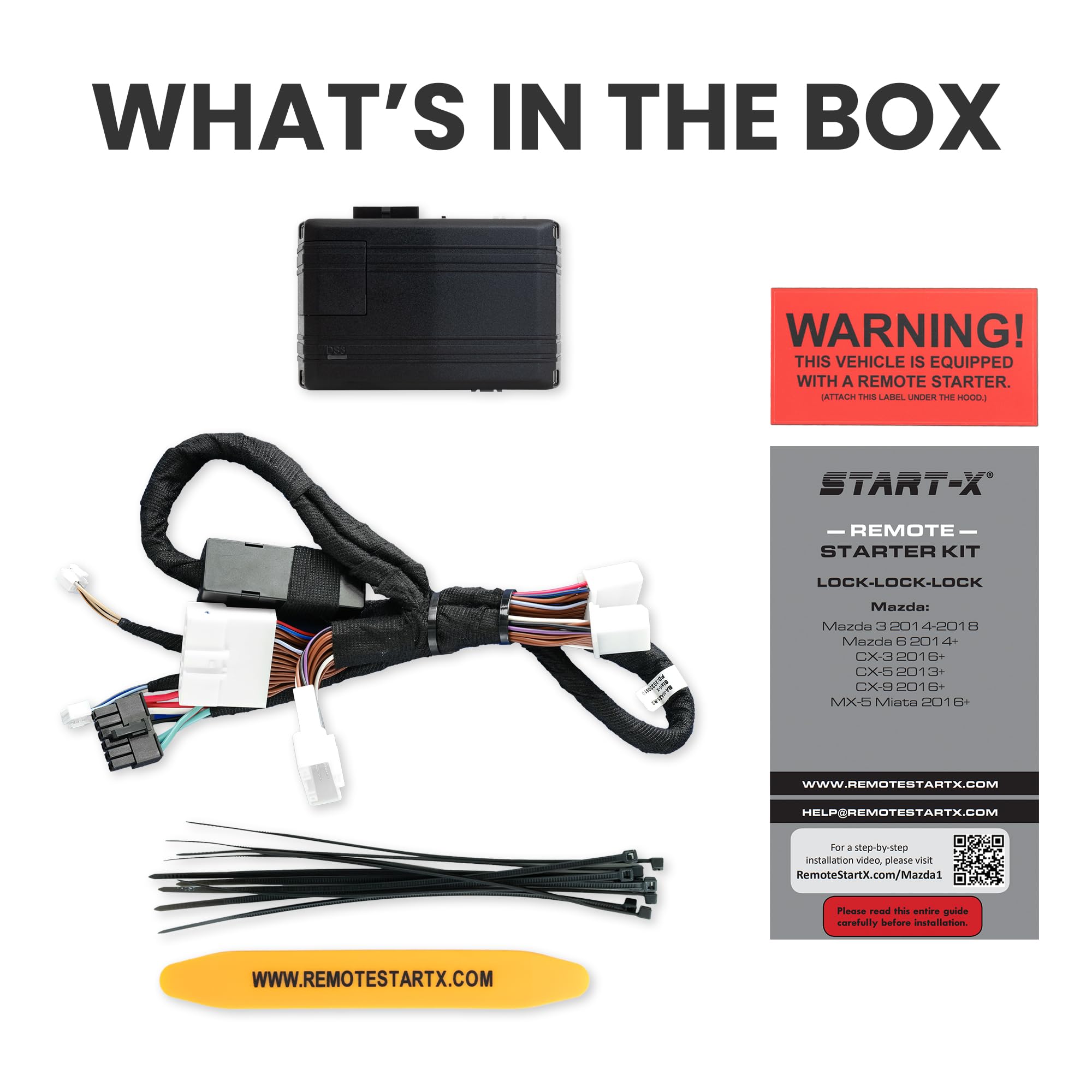 Start-X Remote Starter Kit for Mazda 3 (2014-18), 6 (2014-21), CX-3 (2016-22), CX-5 (2013-25), CX-9 (2016-23), and MX-5 Miata (2016-23) | Plug N Play | Lock 3X to Remote Start | Zero Wire Splicing