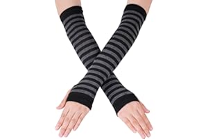 Nydotd Fingerless Long Sleeve Mittens Gloves Y2K Kawaii japanese harajuku Gothic Punk Knitted Striped Arm Warmer for Women