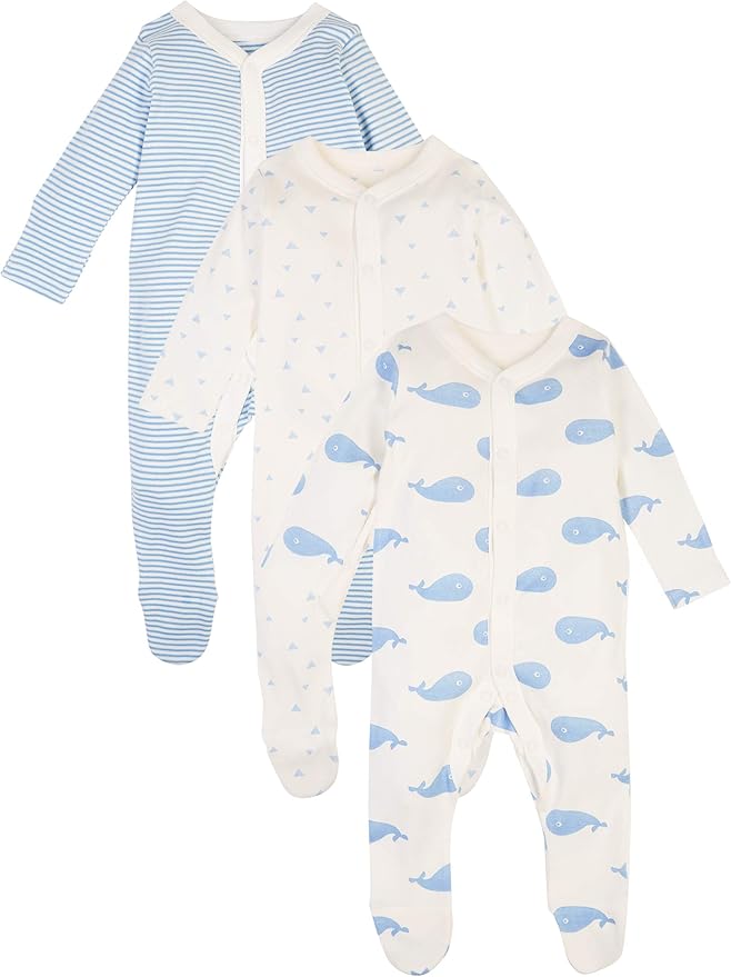 Marks & Spencer BabyUnisex 3 Pack Organic Cotton Patterned Sleepsuits