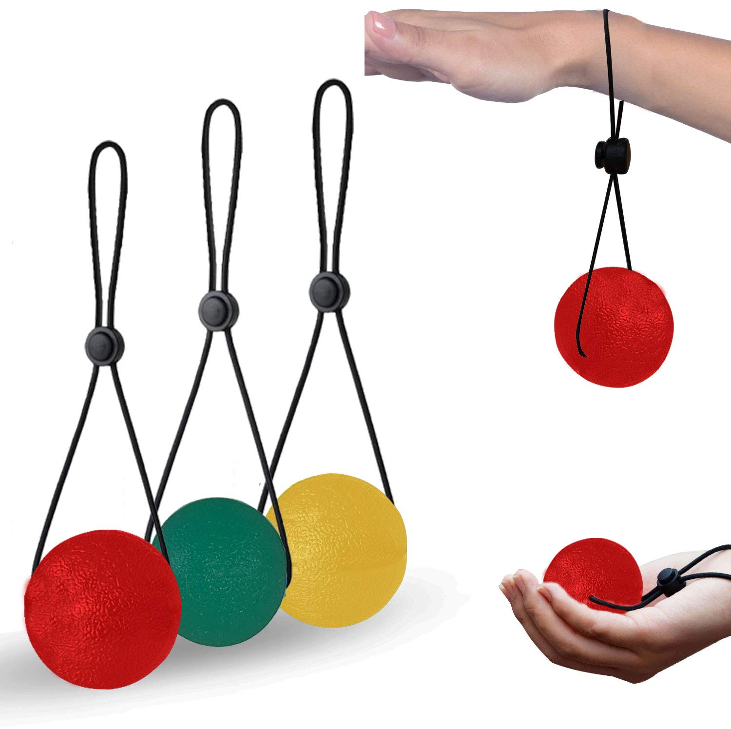 Uni-Fine Hand Exercise Stress Relief Balls, Hand Exercise Ball Squeezing Balls with Bungee Cord, Hand Stress Balls Stress Relief Squeeze Training for Adults and Children/Kids, Set of 3 Resistance