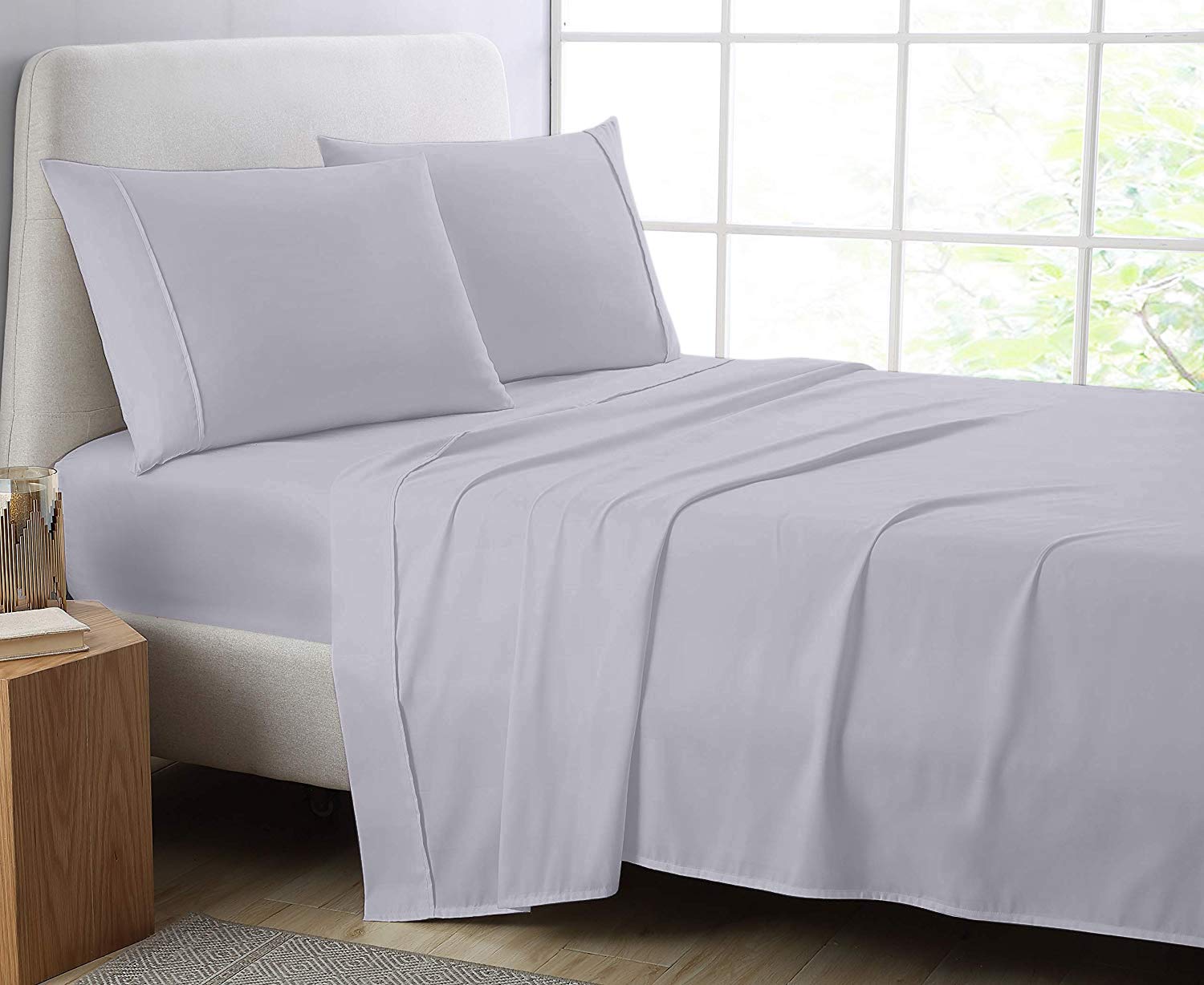 Comfort Beddings Premium Quality Emperor Bed Sheet Set Silver 600TC 100% Egyptian Cotton Emperor Size Bedding Set (Fitted sheet, Flat sheet, 2 Pillowcases) Deep Pocket, Soft Bed Sheets (Silver)