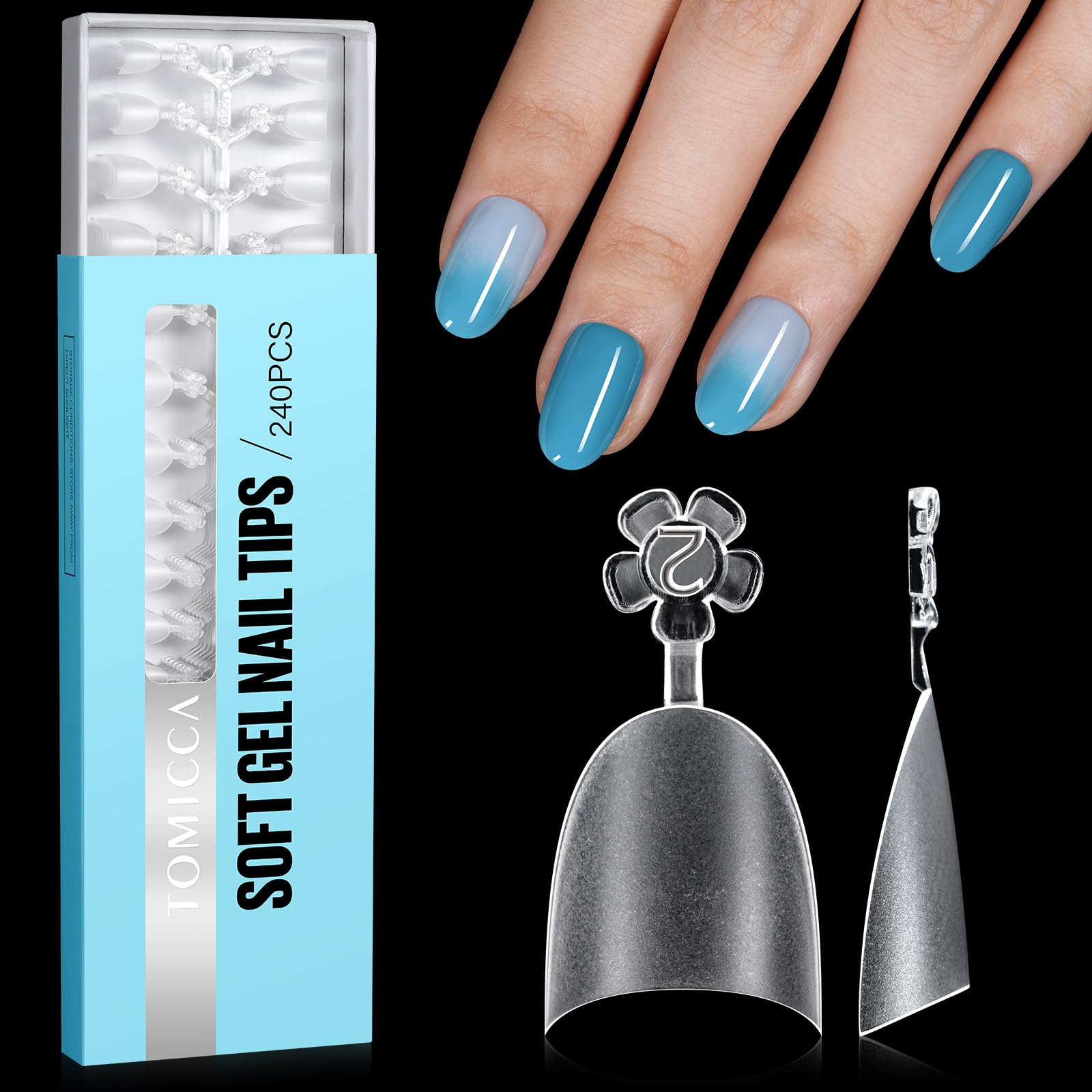 TOMICCA Short Oval French Nail Tips, 240pcs Half Cover False Nails, Natural Matte False Nails, Acrylic Nail Tips, Artificial Nails Tips for Acrylic Extensions, Salon Nails 15 Sizes