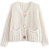 Arssm Womens Cropped Cardigan Sweaters Chunky Open Front Button Down Knit Sweater Long Sleeve Loose Cardigan Outerwear