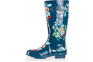 NORTY Women's Hurricane Rain Boots Knee High Calf Length - Glossy Matte Waterproof Rubber Tall Shoes