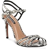BCBG MAXAZRIA Womens White Snake Adjustable Strap Strappy Tanya Open Toe Stiletto Buckle Leather Dress Sandals Shoes 10