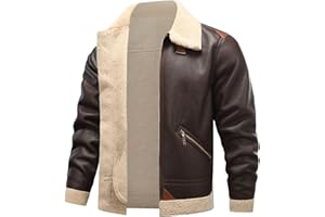 HOOD CREW Men’s Bomber Jacket Winter Coat Stylish Faux Fleece Lined Leather Jackets