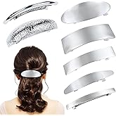 Cinaci 7 Pieces Simple Rectangular Oval Large Silver Spring French Metal Hair Clips Square Hair Barrettes Hair Clamps Grips Ponytail Holder Accessories for Women Girls Adults