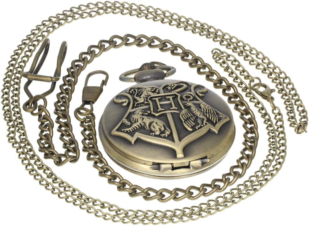 FobTimeBronze Vintage Brass Antique Case Pocket Watch Fob Watch for Men Women with 1 PC Necklace Chain 1 PC Clip Key Rib Chain