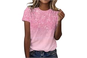 MXALUOB Sparkly Tops for Women Fashion Sequin Printed Short Sleeve Basic Tee Shirt Casual Round Neck Summer Tunic Shirts