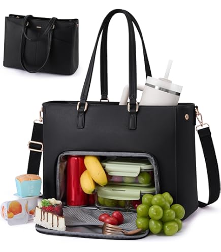 Borsa 2 In 1 Con Vano Pranzo Isolato, In Ecopelle E Tessuto Oxford, Per Lavoro, Ufficio, Computer Portatile, Beige - 2