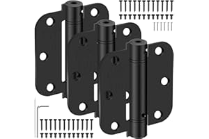 IOQ 3.5 Inch Self Closing Door Hinges, 5/8" Radius Corners Spring Loaded Hinges for Interior Door, Bedroom, Pantry Door, UL Listed, for Left and Right Hand Door, Matte Black, 3 Pack