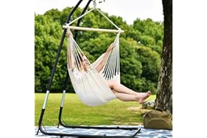 Lazy Daze Hammocks Hanging Rope Hammock Chair Swing Seat with Two Seat Cushions and Carrying Bag, Weight Capacity 300 Lbs, Natural(Not Included Stand), Natural