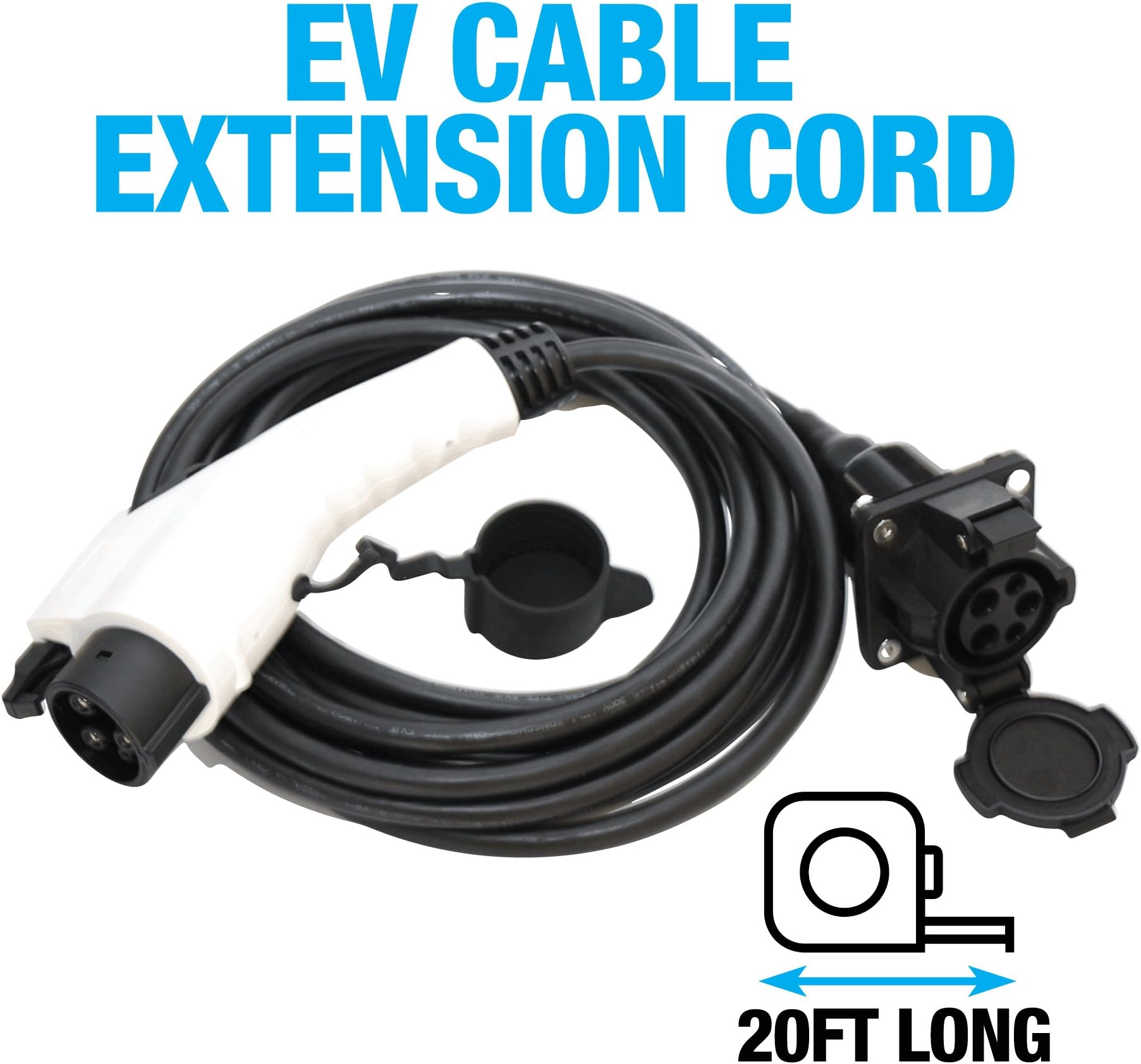 20 FT EV Charging Extension Cable by EV Gear | Electric Vehicle Extension Cord | Compatible with any J1772-2009 EV Charging Cable | Upgrades the Reach of your Electric or Hybrid Car Charging Station