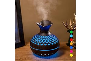 Vromoon Colorful Cool Mini Humidifier, Flower Shape Humidifier,USB Personal Desktop Humidifier for Car, Office Room, Bedroom,etc. 2 Mist Modes, 7 colors,Super Quiet (Darkwood)