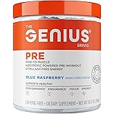 The Genius Brand Genius Pre - Clean Pre-Workout Powder for Energy, Focus & Fitness Support - No Artificial Flavors, Preservatives, or Proprietary Blends - Non-GMO - 20 Servings - Blue Raspberry