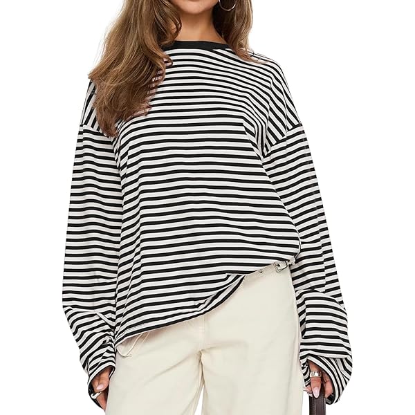 Amazon.com: KOSUSANILL Striped Long Sleeve Shirt Women Oversized