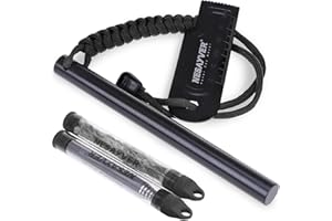 NESAYVER Fire Starter Ferro Rod, Survival Flint Fire Starters Kit with Paracord Lanyard Handle Striker for Hiking and Camping, Flint and Steel Survival Tool with Tinder Rope Pocket Bellow