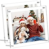 AITEE 5x7 Acrylic Picture Frames 2 Pack, Clear Desk Picture Frames with Stand, Modern Frameless Floating Frames Lucite Transparent Square Cubes Frame for Wall & Desktop Display Gift for Home Office