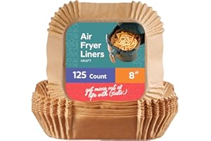 GUSTO [125 Count] 8 Inch Square Air Fryer Liners Disposable - Non-Stick Parchment Paper Liners, Waterproof, Oil-Resistant - K