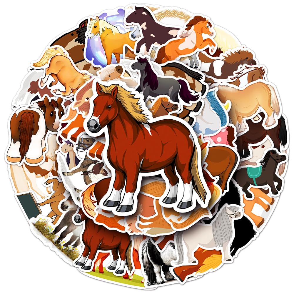 Cute Pony Vinyl Stickers, 50 PCS Waterproof Cartoon Animal Decals for Laptops, Scrapbooking, Journals, Notebooks, Water Bottles, Suitcases, Phones & DIY Decor