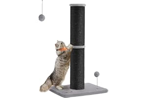 Feandrea Cat Scratching Post, 85 cm Tall Cat Scratcher for Medium and Large Cats, Sisal Scratch Pole, Spring Pompom with Buil