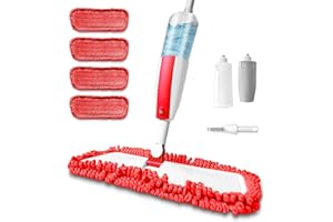 DDSNTY Mops,Spray Mops for Floor Cleaning,Spray Mop with Washable Pad,Kitchen Dry & Wet Mop with 410ML&300ML Refillable Bottle 4 Reusable Washable Pads for Hardwood Laminate Wood Tiles Floor Red…