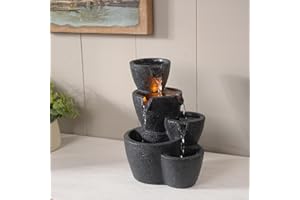 TOLEVOIT Home Décor Tabletop Fountain Multi Layered Stone Bowl Fountain with Flowing Water Decoration Waterfall Warm LED Light Bedroom Living Room Gift for Woman/Man